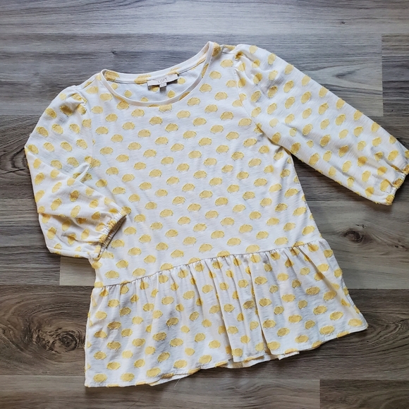 LOFT Tops - Women's LOFT clip dot peplum blouse. Medium. Like new. Polka dots yellow white